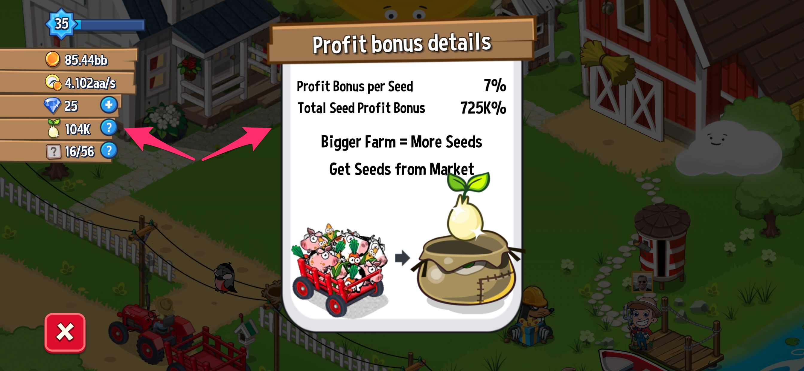 idle farming empire what does the gold items